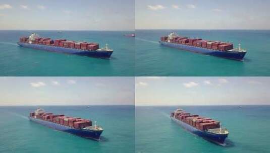 海上大型集装箱货船的航拍镜头高清在线视频素材下载