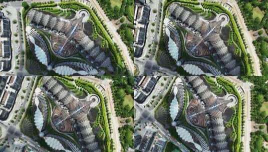 航拍深圳地标最有特色高迪建筑玛丝菲尔大厦高清在线视频素材下载