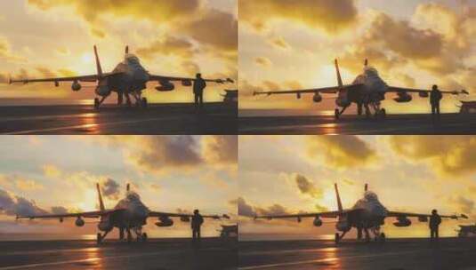 4k战斗机与飞行员夕阳唯美创意素材高清在线视频素材下载