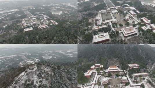 航拍武汉灵泉寺雪景俯拍大远景高清在线视频素材下载
