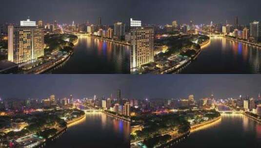 广州沙面岛夜景航拍高清在线视频素材下载