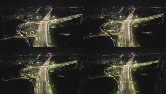 山东潍坊城市夜景交通航拍高清在线视频素材下载