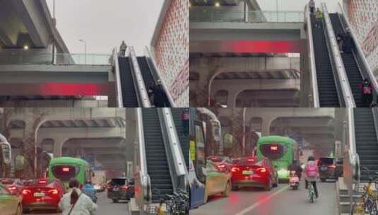 城市车流堵车天桥人流高清在线视频素材下载