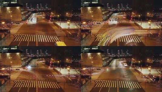 纽约市十字路口的夜间交通高清在线视频素材下载