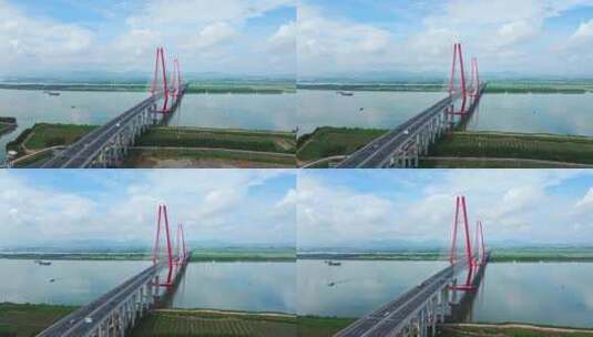 4k江门银洲湖大桥 穿越斜拉桥震撼航拍高清在线视频素材下载