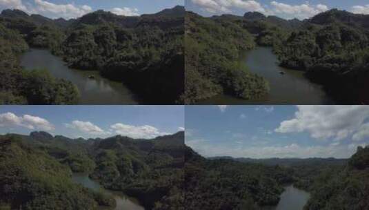 C安徽黄山湖水蓝天白云4k航拍高清在线视频素材下载