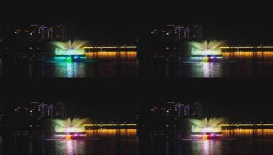 夜晚喷泉灯光秀表演实拍视频高清在线视频素材下载