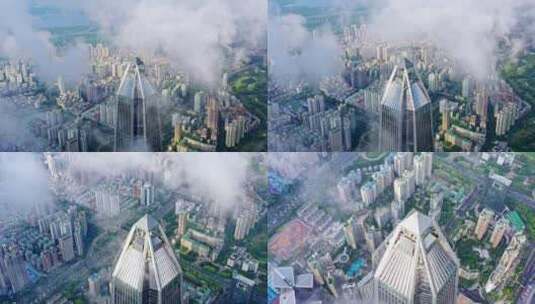 深圳平安大厦金融中心云海航拍穿云平流雾高清在线视频素材下载