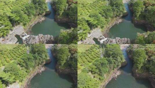 航拍山涧里的小湖高清在线视频素材下载