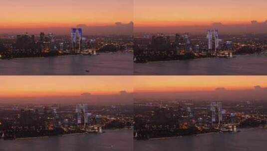 苏州城市日落夜景风光航拍高清在线视频素材下载