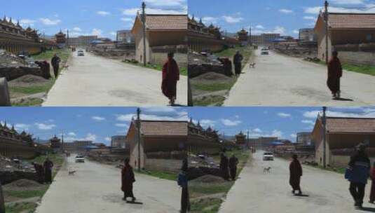 藏族 白塔 藏民 黄房子 藏传寺庙高清在线视频素材下载