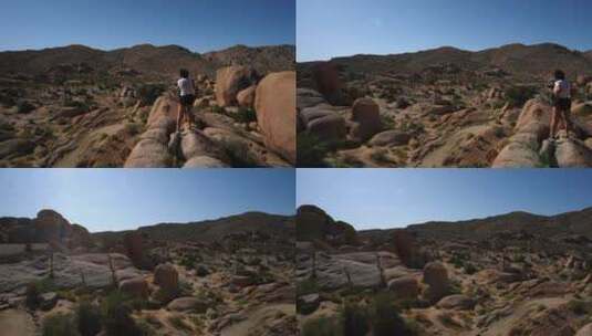 拍摄沙漠中的天然岩层高清在线视频素材下载