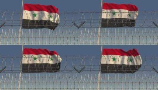 铁丝网后的叙利亚国旗高清在线视频素材下载