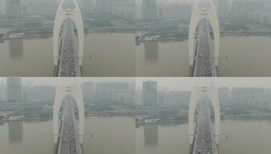 航拍浓雾下的猎德大桥高清在线视频素材下载