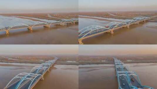 郑州黄河大桥夕阳晚霞无人机航拍延时摄影高清在线视频素材下载