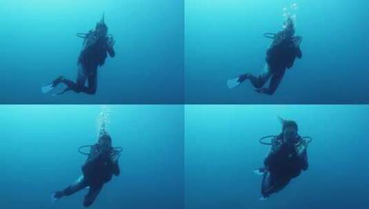 潜水员在海里潜水高清在线视频素材下载