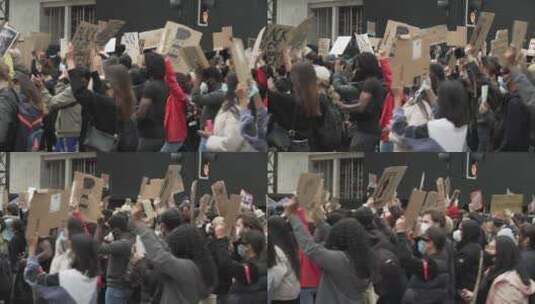 抗议者游行穿过伦敦街道高清在线视频素材下载