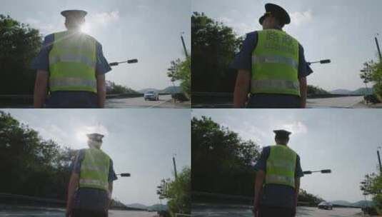 路政人员背影高速路边交警治超执法巡查高清在线视频素材下载