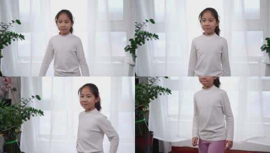 在家跳舞做操的亚洲女孩高清在线视频素材下载