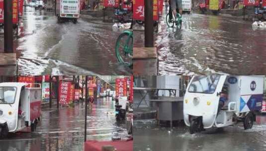 下雨天水灾快递员送快递高清在线视频素材下载