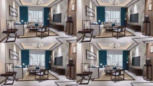 中式三维客厅 中式客厅 中式户型 户型高清在线视频素材下载