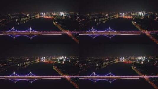 长沙湘江两岸城市夜景全景-三汊矶大桥高清在线视频素材下载