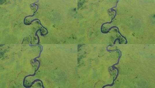 航拍绿色原野蜿蜒的河流高清在线视频素材下载