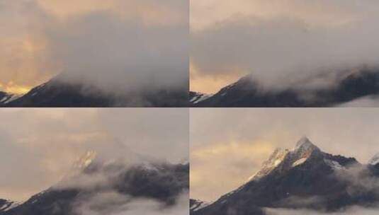 索松村雪山日照金色流云高清在线视频素材下载