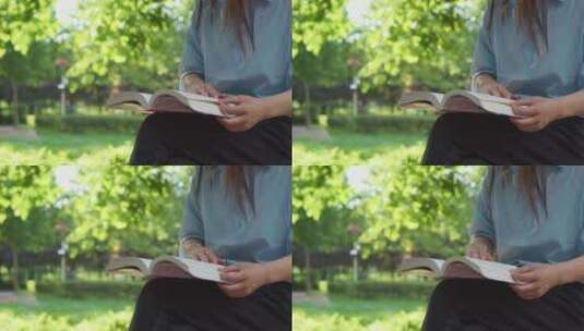 中国女性女人户外公园读书学习知识高清在线视频素材下载