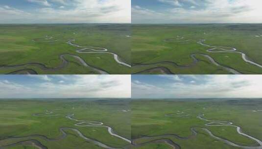 航拍陈巴尔虎草原蜿蜒的河流高清在线视频素材下载