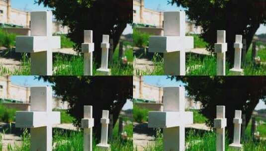 墓园中的十字架高清在线视频素材下载