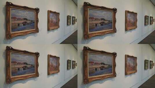 博物馆中的油画高清在线视频素材下载