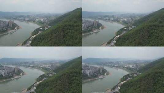 重庆北碚朝阳桥嘉陵江自然风光航拍高清在线视频素材下载