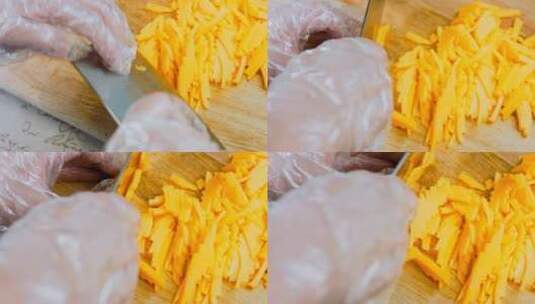 厨师切奶酪块的特写镜头高清在线视频素材下载