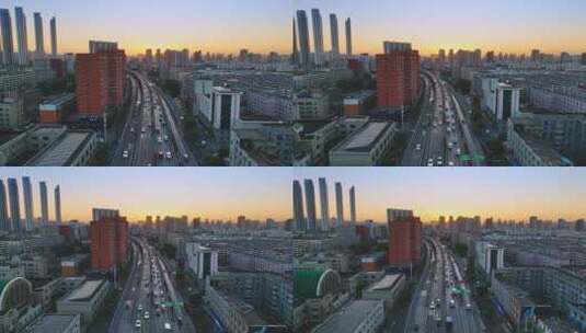 沈阳城市交通街道高架桥快速干道航拍视频高清在线视频素材下载