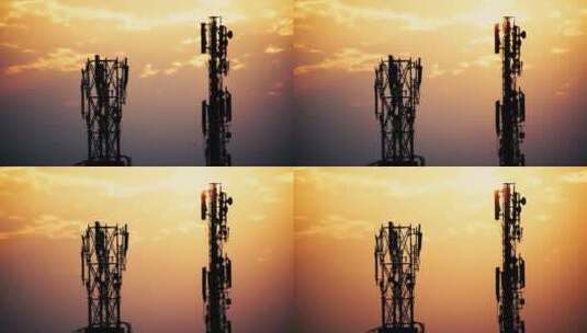 夕阳下拍摄通信铁塔高清在线视频素材下载
