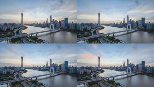 广州珠江两岸珠江新城小蛮腰猎德大桥延时高清在线视频素材下载