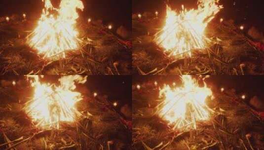 户外燃烧的火堆特写镜头高清在线视频素材下载