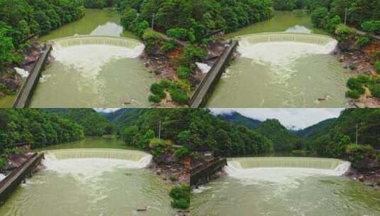 森林山脉溪流水坝航拍下降上摇高清在线视频素材下载