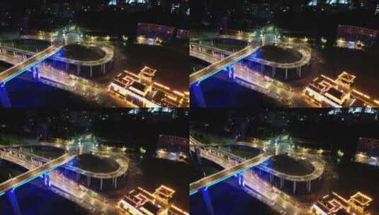 重庆云阳长江大桥城市夜景航拍高清在线视频素材下载