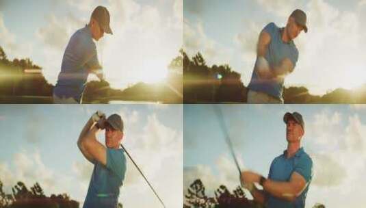 阳光下打高尔夫球的男士高清在线视频素材下载