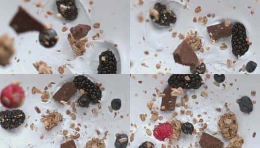 巧克力坚果掉进牛奶高清在线视频素材下载
