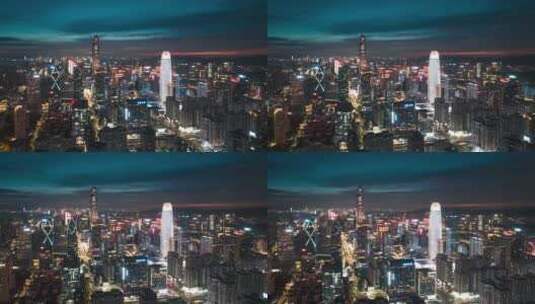 航拍深圳城市夜景延时晚霞建筑灯光高清在线视频素材下载