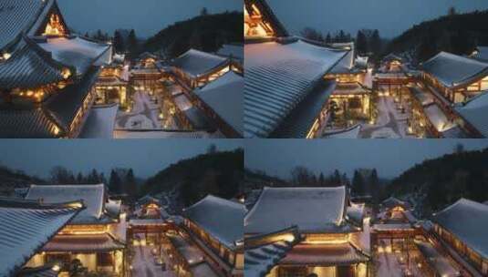 杭州径山寺雪天夜景高清在线视频素材下载