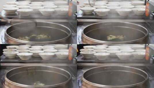 沸腾馄饨的人间烟火气，煮熟的馄饨出锅装碗高清在线视频素材下载