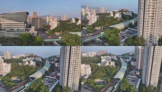 香港大埔墟东铁线航拍高清在线视频素材下载