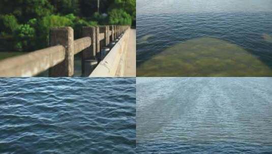 实拍金华江沿大桥斑驳护栏东阳江水波浪水面高清在线视频素材下载