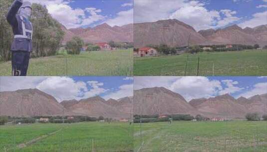 车窗外的风景 开车经过新疆的村庄高清在线视频素材下载