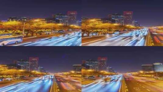 北京节日CBD国贸桥夜景车流延时高清在线视频素材下载