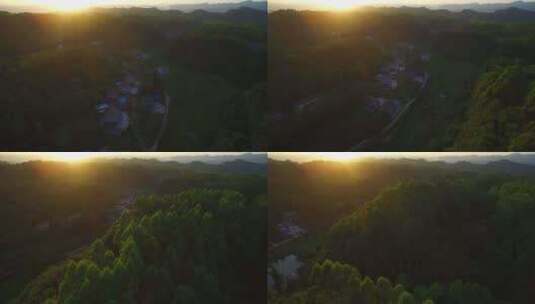 夕阳下的四川山村航拍美丽风景高清在线视频素材下载
